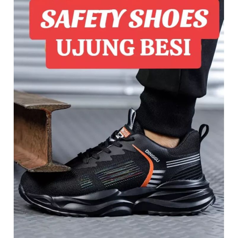 Jual Sneaker Safety Shoes Warna HItam Casual Anti Slip Ujung Besi ...
