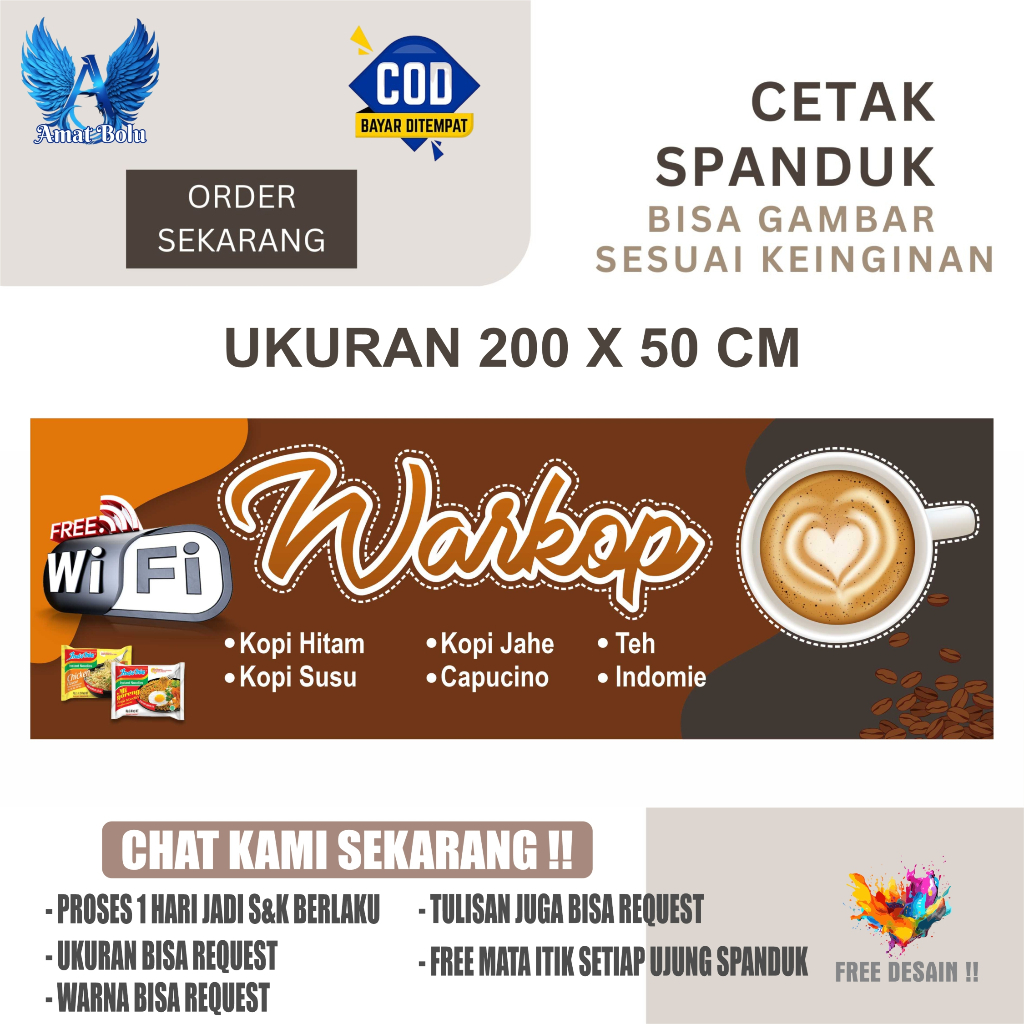 Jual Cetak Spanduk Banner Warkop Plus WIFI Costom Desain Shopee Indonesia