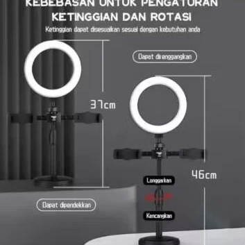 Ringlight Dimmable Live Streaming Holder RingLight Tripod 2 Holder Stand Handphone Ganda Live