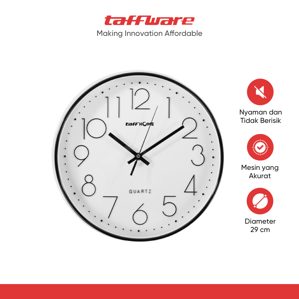 TaffHOME Jam Dinding Bulat Quartz Indoor Wall Clock Round Shape 29cm - MS30