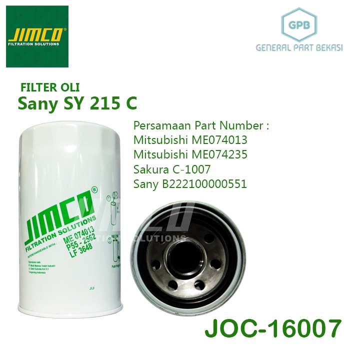 Jual Filter Oli Sany SY 215 SY215 B222100000551 C-1007 Jimco JOC-16007 ...