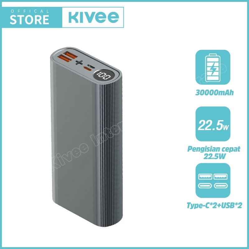 KIVEE Powerbank 30000 mAh Fast Charging PD 22.5W 3 Output Portabel Kv-Pt307 Qriginal Garansi 1 Tahun