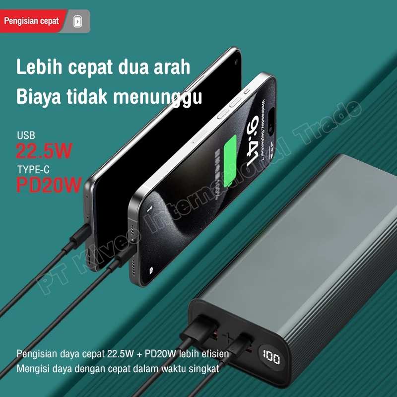 KIVEE Powerbank 30000 mAh Fast Charging PD 22.5W 3 Output Portabel Kv-Pt307 Qriginal Garansi 1 Tahun