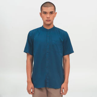 M231 Kemeja Pria Koko Shanghai Polos Pendek Navy 0914F