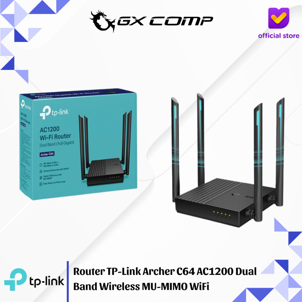 Jual Router TP-Link Archer C64 AC1200 Dual Band Wireless MU-MIMO WiFi ...