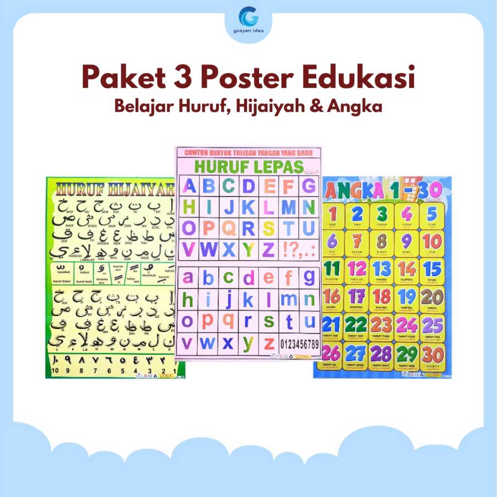 Jual Paket 3 Poster Dinding Belajar Anak Edukasi Gambar Mengenal Huruf ...