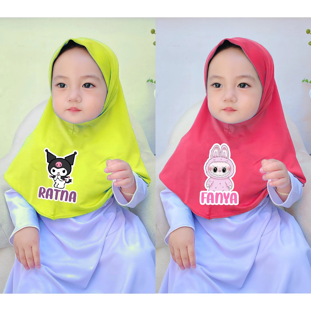 Jual Kerudung Custom Nama Anak Instan Muslim Hijab Anak TK Labubu ...