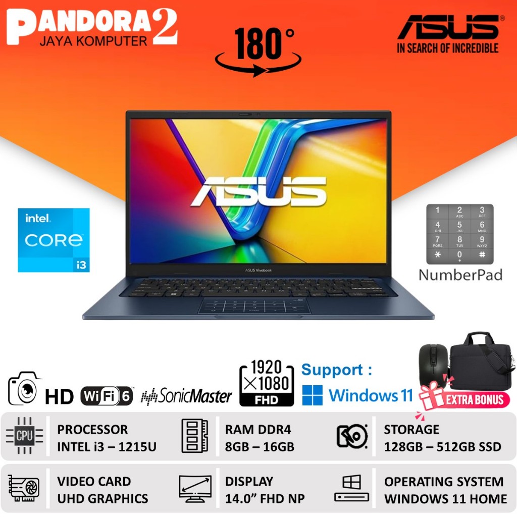 Jual Laptop ASUS Vivobook Go 14/15 Intel Core i3 N305 8GB 512GB