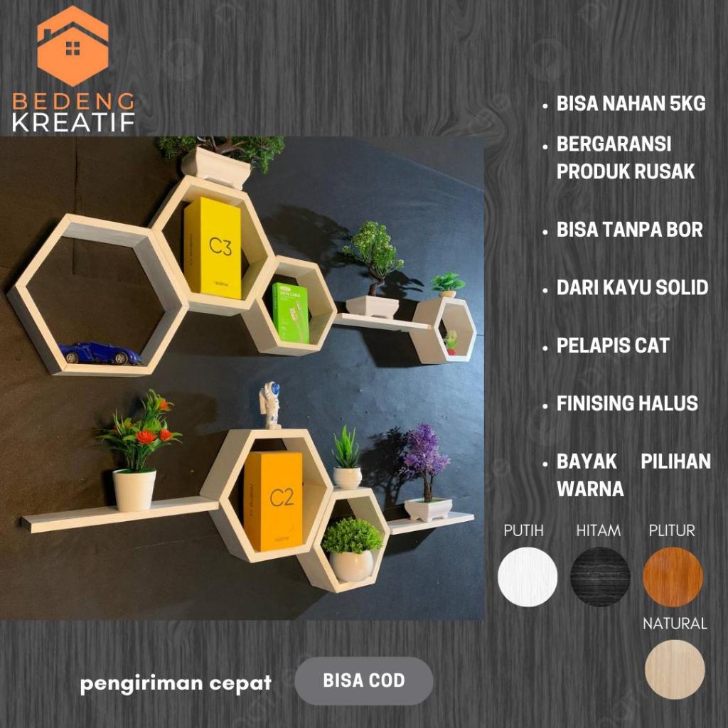 Rak dinding hexagonal 1set hiasan dinding kamar tidur cowok aestetic pajangan ruangan tamu
