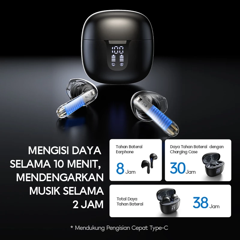 VIVAN ENC TWS GT2S Dengan Mic Super Jernih Latensi Rendah 38ms BT 5.4 Extra Bass Garansi 12 Bulan