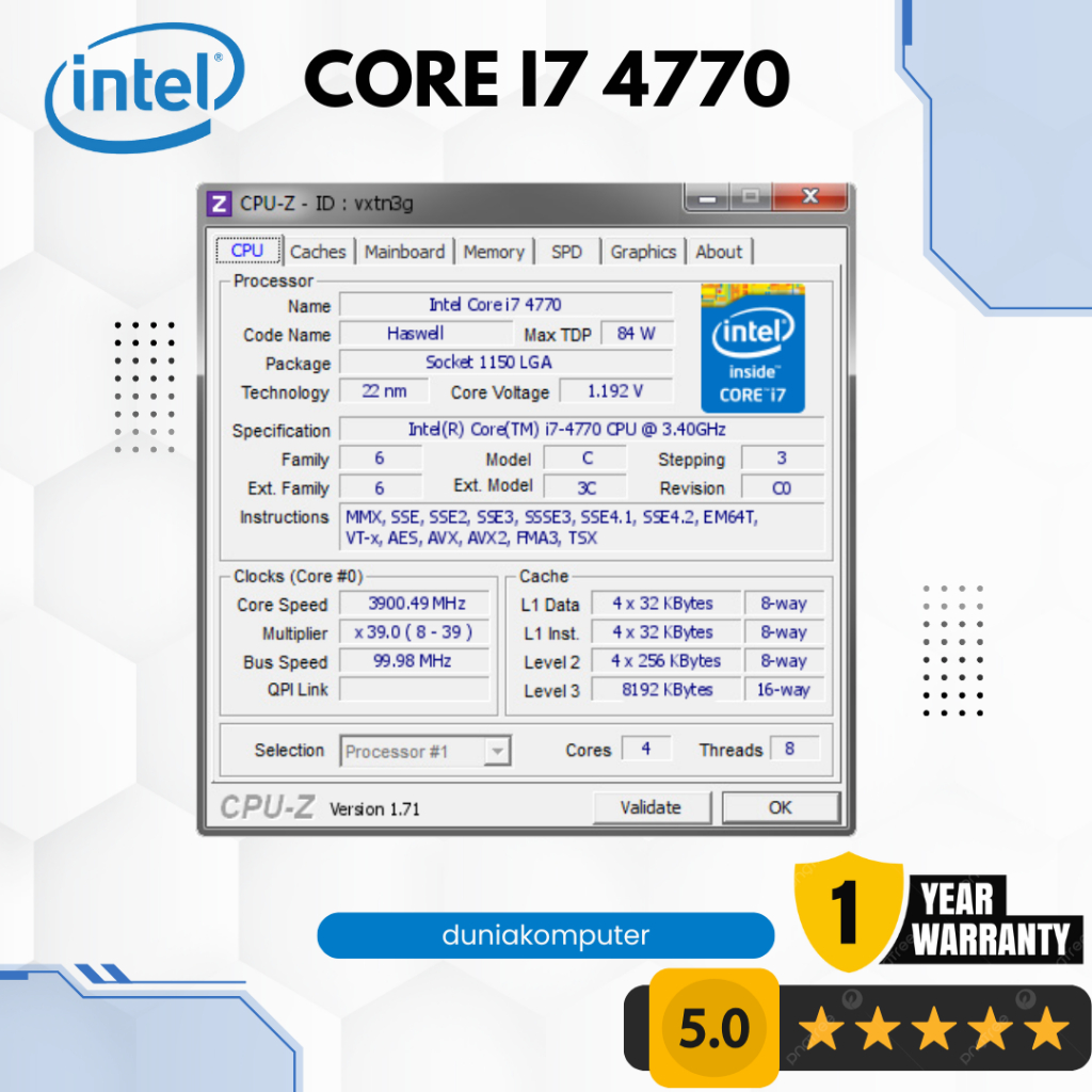 Jual Processor Intel Core i7-4770 3.4Ghz - Cache 8MB [Tray] Socket LGA ...