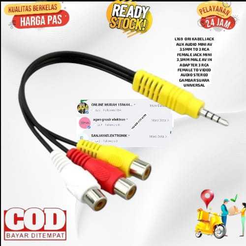 Jual 169 ORI KABEL JACK AUX AUDIO MINI AV 3.5MM TO 3 RCA FEMALE JACK ...