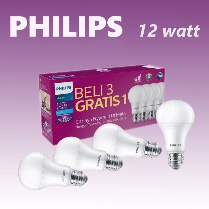 Jual PHILIPS LAMPU MULTYPACK MYCARE LED 12WATT 4PCS 6500K PUTIH ...
