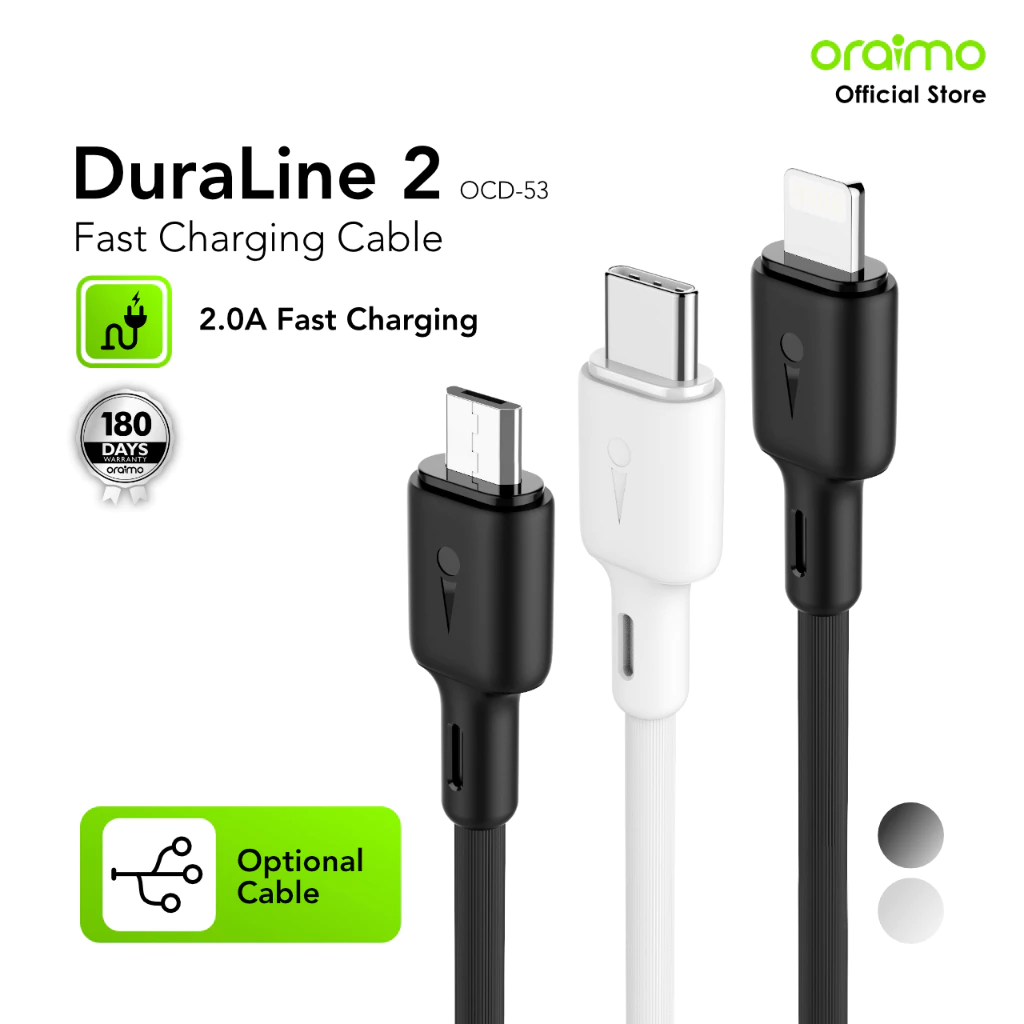 oraimo Kabel Data Type-C 5V 2A Android Pengisian Cepat 1 Meter Hitam Putih OCD-C53