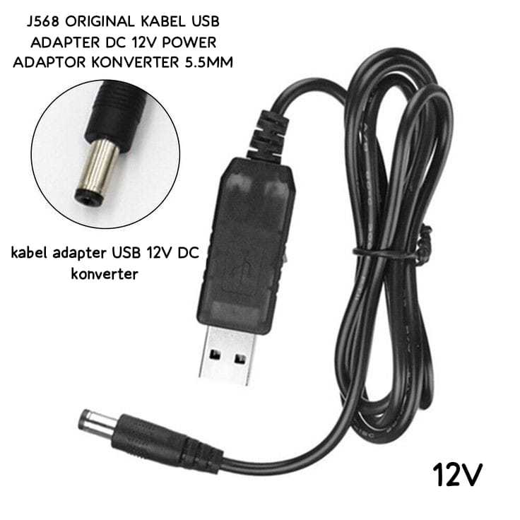 Jual J568 KABEL USB CONVERTER ADAPTER DC 12V JACK 5.5 MM POWER BOOST
