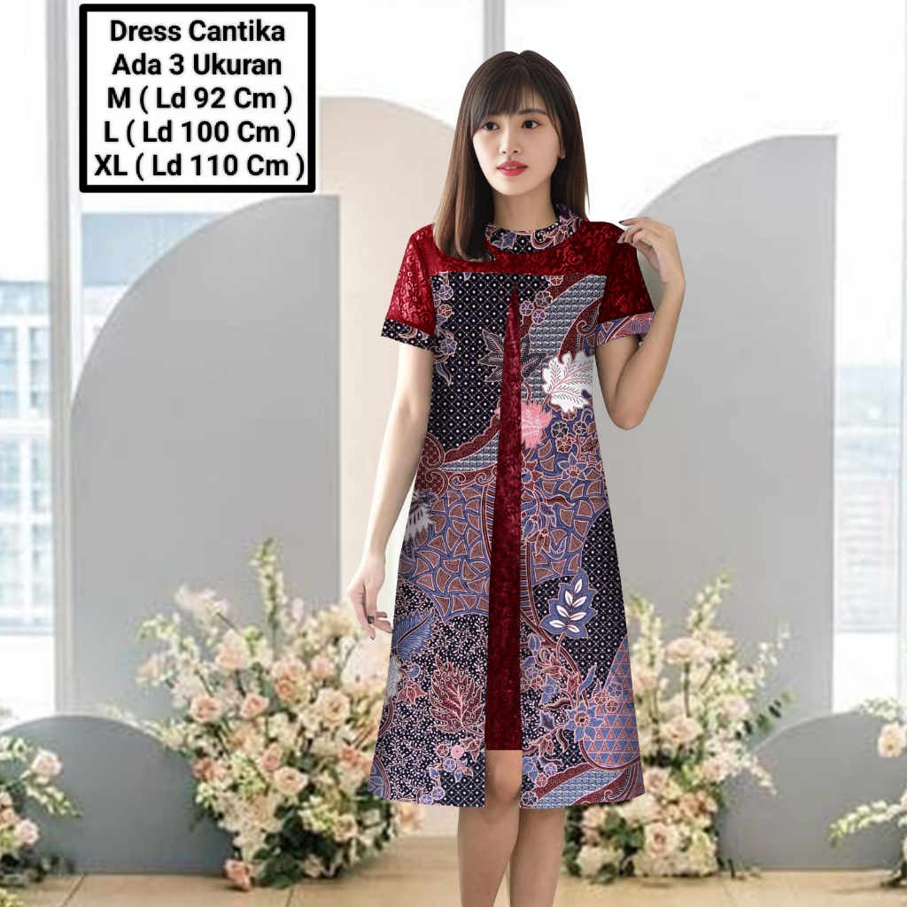 Jual Dress Midi Model Terbaru Batik Kombinasi Brokat Mutiara Cocok Untuk  Kondangan/Dress Cantika Batik Size M-L-XL | Shopee Indonesia