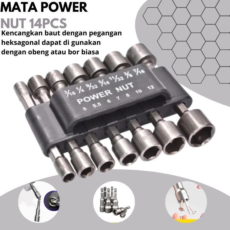 Jual Power Nut Socket Set 14pc Mata Bor Kunci Pas Shock Hex adapter ...