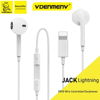 VDENMENV DR10 Wired Earphones Lightning Plug Stereo 1.2m TPE Cable with Microphone for iPhone 5-14 Earphone Kabel Bass Kuat Suara Jernih Untuk HP Android