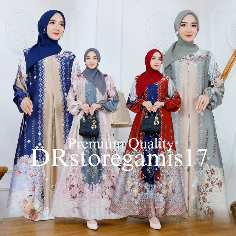 Gamis silk premium motif bunga tampilan depan