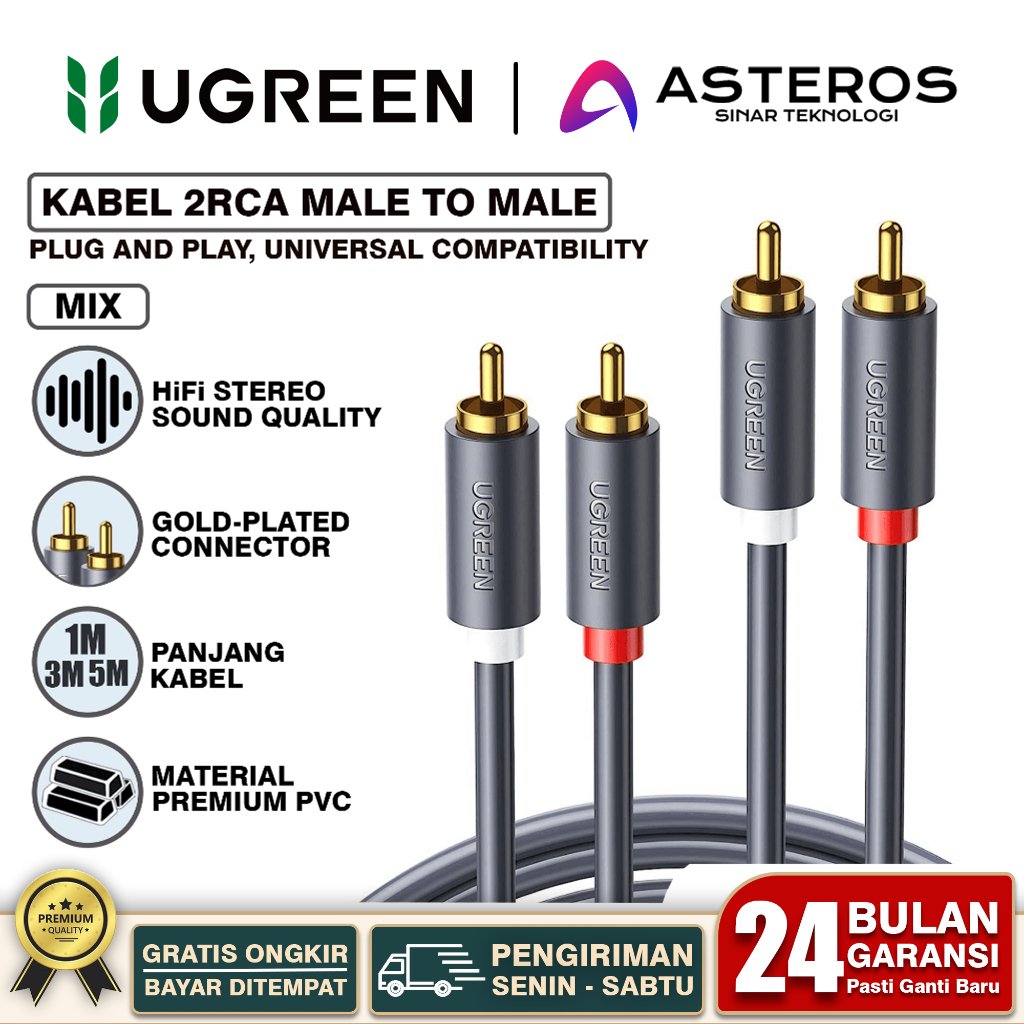 Jual UGREEN Kabel Audio 2 RCA Male To Male Stereo Sound For Amplifier ...