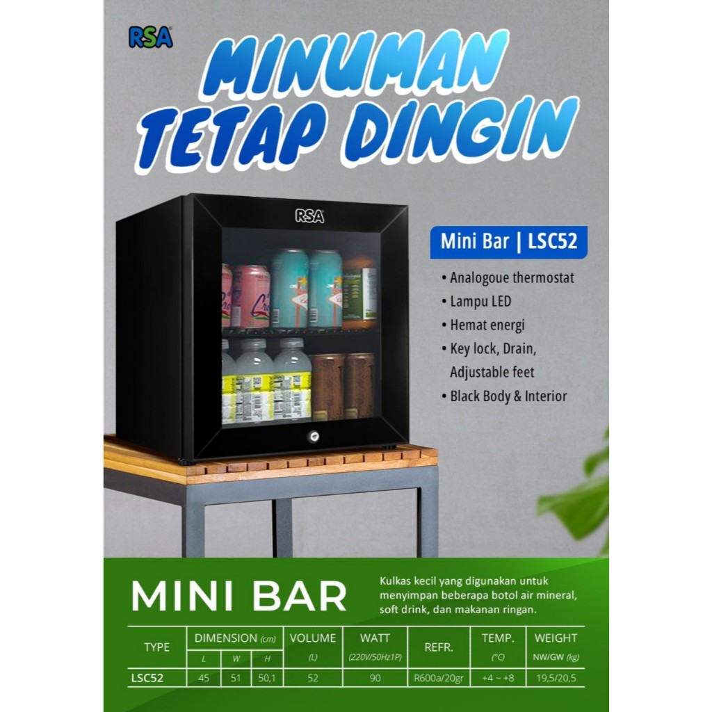 Jual Kulkas Mini Bar RSA 52 Liter LSC52 Portable Showcase Cooler ...