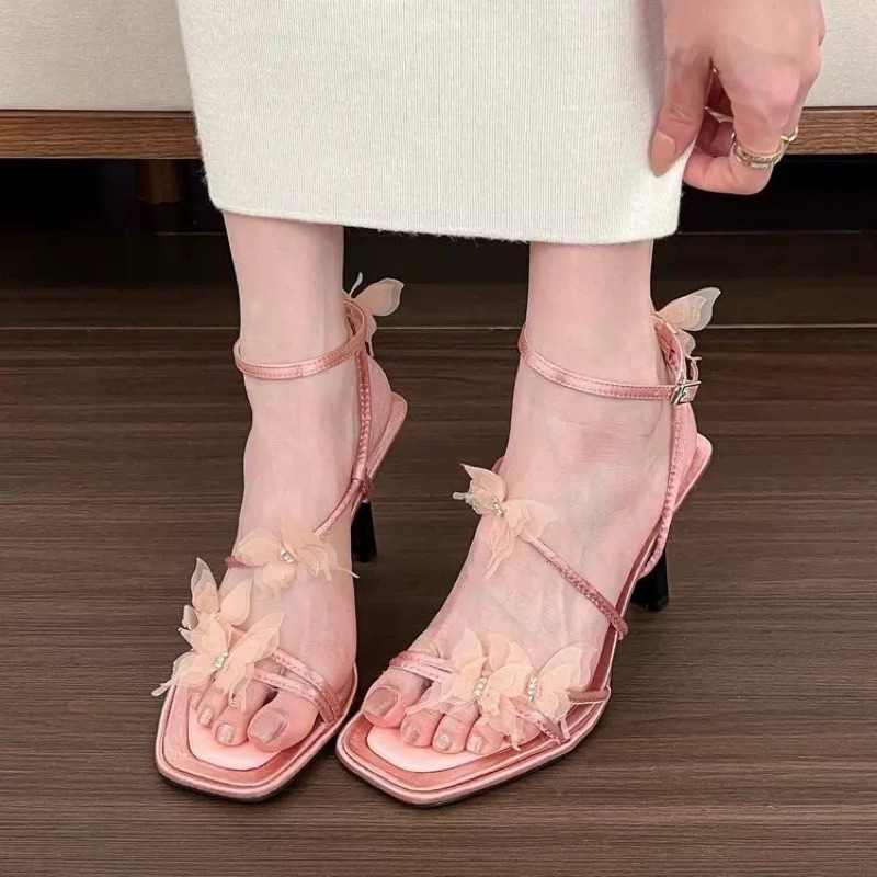 Jual Elingstudio White High Heels 6cm Sandals Summer 2024 Butterfly