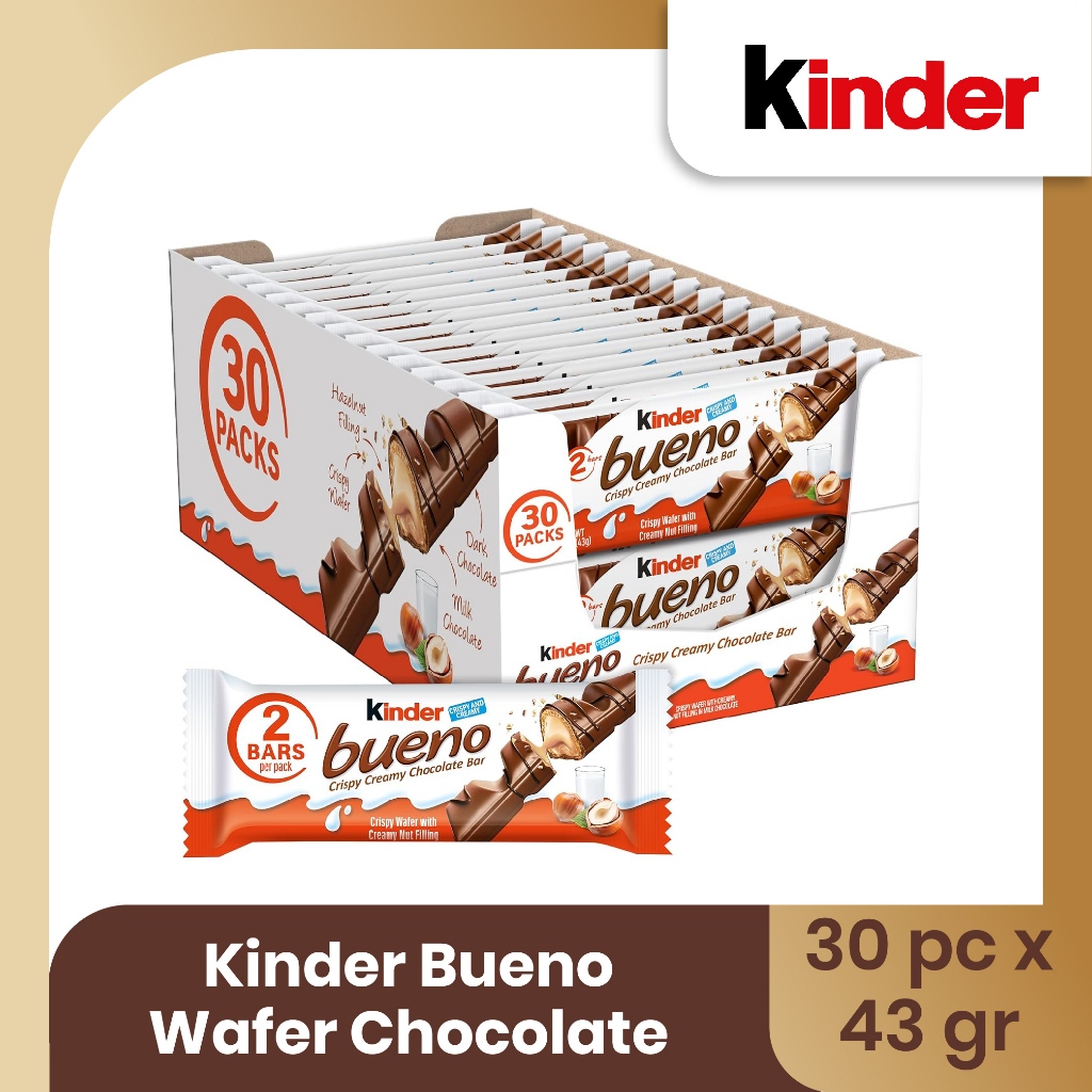 Jual Kinder Bueno Wafer Chocolate 43gr - 1 Carton | Shopee Indonesia