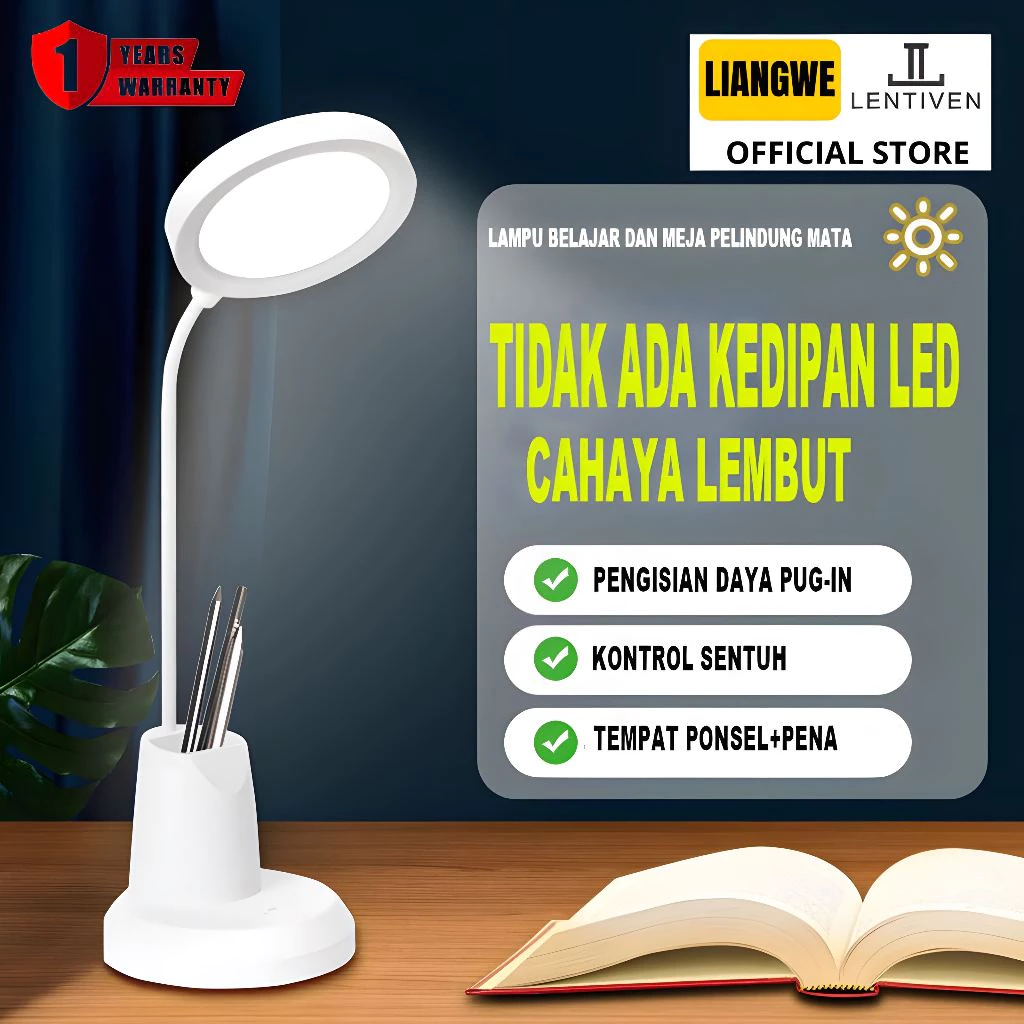 Liangwe lentiven lampu meja belajar tricolour sentuh 3 warna led portable tempat