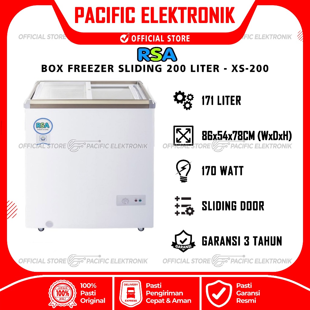 Jual Box Freezer / Chest Freezer Sliding Flat Glass RSA 171Liter XS-200 ...