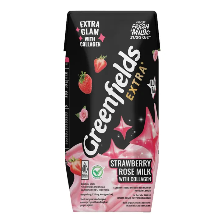 Jual greenfields extra susu uht strawberry rose 200ml | Shopee Indonesia