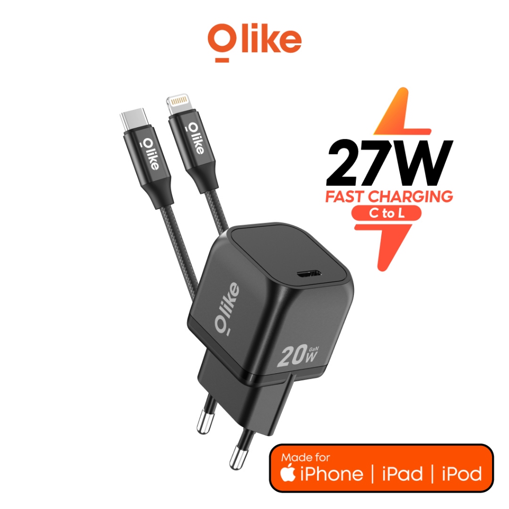 OLIKE Kabel Data Iphone D107 MFI Gan20Set SetType-C To Lighning Iphone PD  Up to 27W Fast Charging Garansi Resmi Tahun
