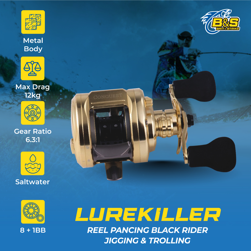 Reel Pancing Lurekiller Black Rider CQ200/CQ201 Reel jigging dan trolling  handle kanan/kiri RP007