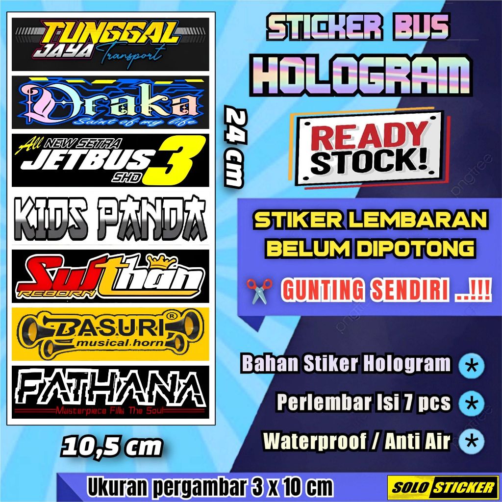 Jual Stiker Bus Hologram Lembaran Isi 7pc Sticker Julukan Bis Tunggal ...