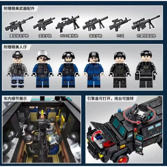 Jual Sembo 104320 SWAT Police anti riot vehicle +figure - 1145pcs mobil ...