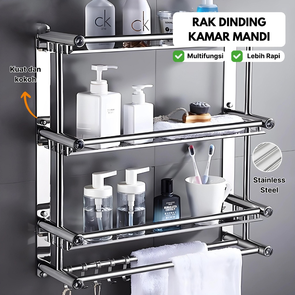 Jual rak kamar mandi tempel rak kamar mandi Stainless Gantungan handuk ...