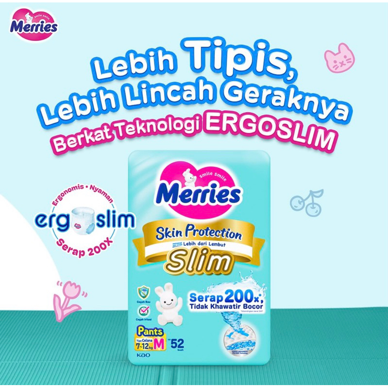 Jual Merries Skin Protection Slim | SLIM M52 / L50 / XL48 - Popok Bayi ...