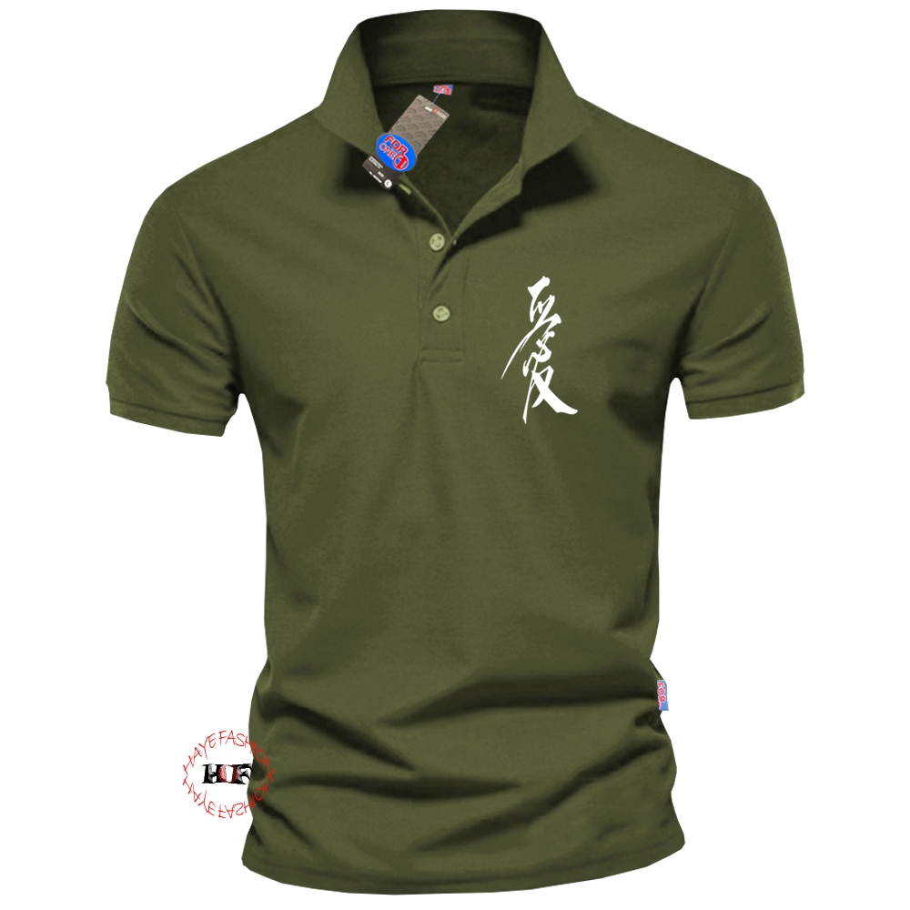 Jual Haye Fashion - Unisex Polo Kerah Tulisan Jepang Tegak Putih - Baju