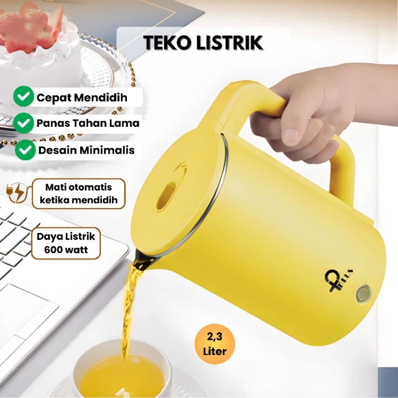 Teko PPLUS dengan lampu indikator dan tatakan terpisah warna pastel
