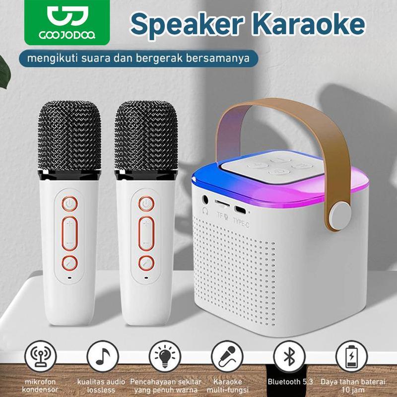 Jual GOOJODOQ Speaker Bluetooth Karaoke 2 Mic 1 Set Speaker Portable ...