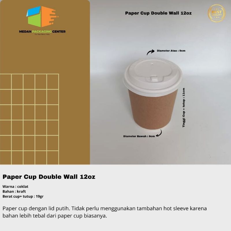 Jual Paper cup hot double wall 12oz / Gelas kertas tebal dengan tutup ...