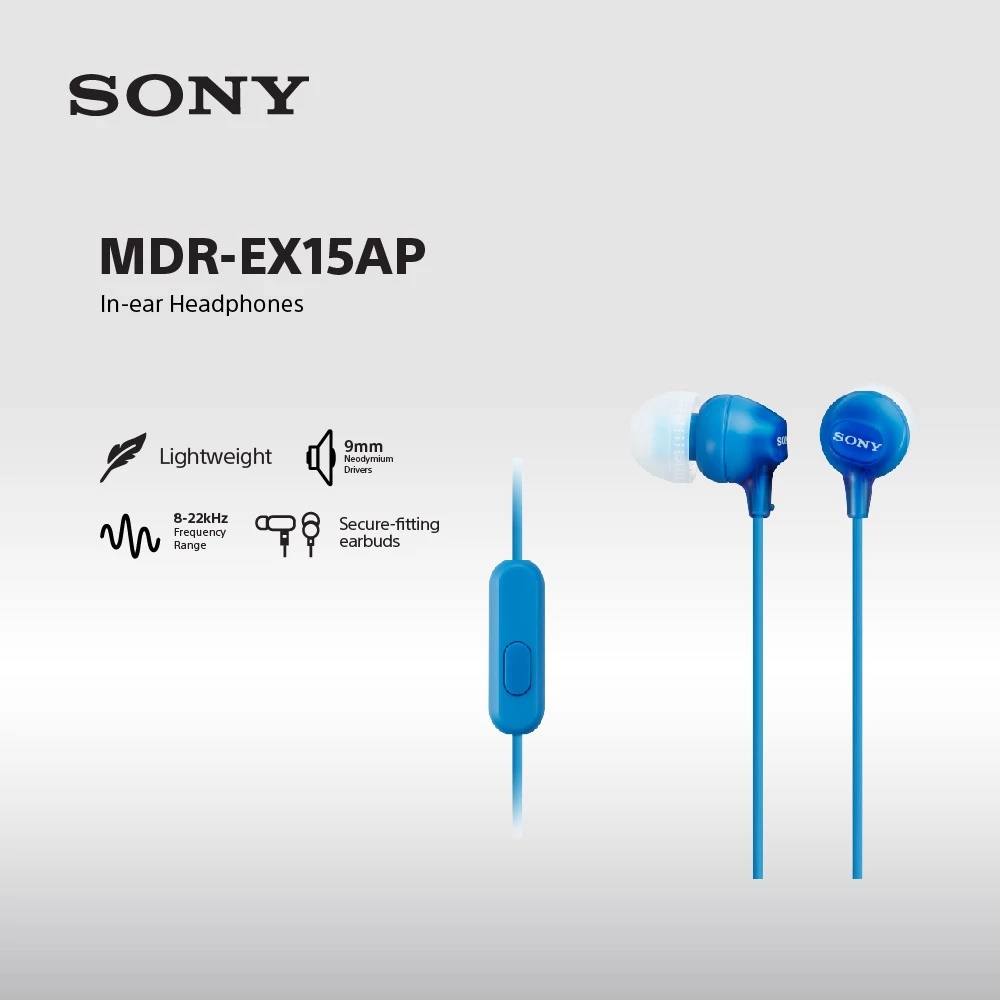 Earphone Sony MDR-EX15AP Handsfree In-ear With Microphone - Blue SONY Earphone Headset Headphone Original