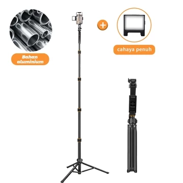 Tripod Live Streaming Penyangga Ponsel Teleskopik 2.1 Meter Tripod Berdiri Aluminium Alloy