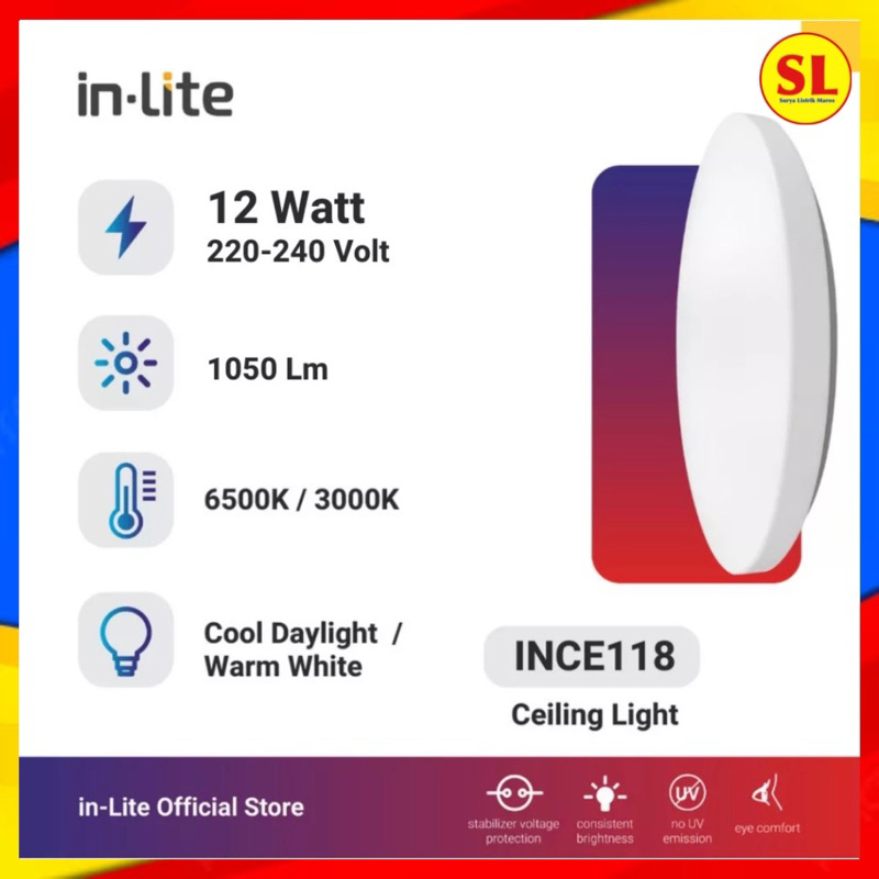 Jual INLITE LAMPU PLAFON CEILING LIGHT LED INCE118 12 WATT PUTIH ...