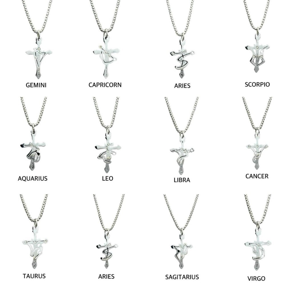 Jual Kalung Titanium Zodiac Necklace Billie Eilish Bintang Pendant Korea Style Perak Silver Pria