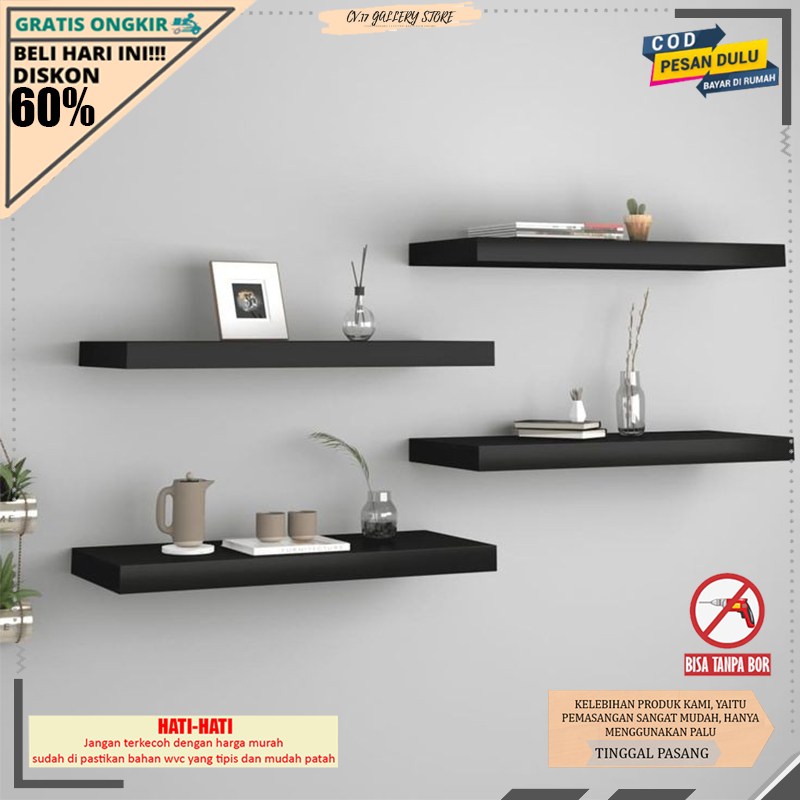 Termurah 1 Paket Isi 4 Susun Rak Ambalan Hiasan Dinding 40x10x2 Dekorasi Rumah Minimalis Aesthetic