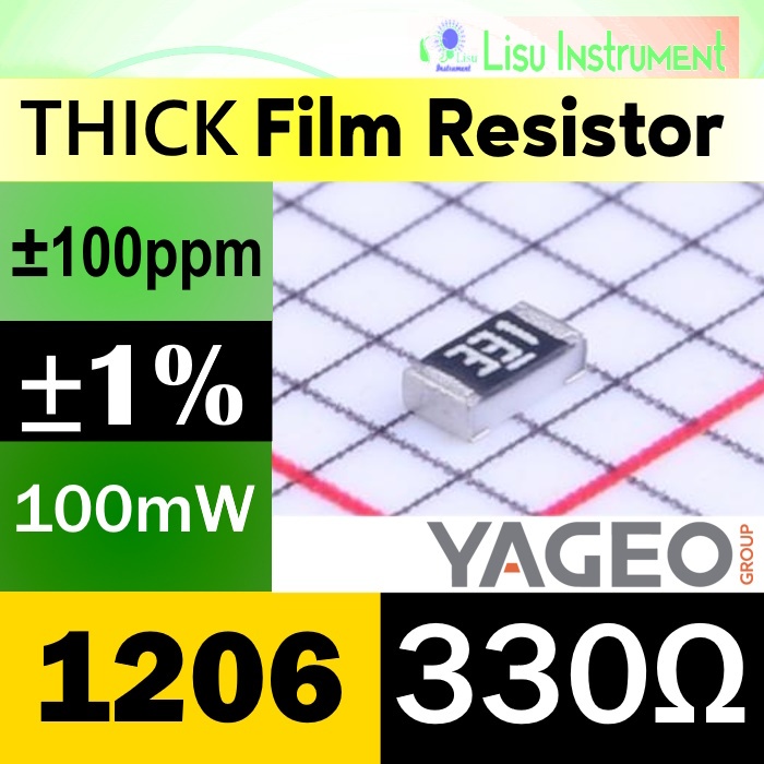 Jual 330Ω 1206 ±1% 100mW 200V ±100ppm/℃ Thick Film Resistors 330R 330 ...