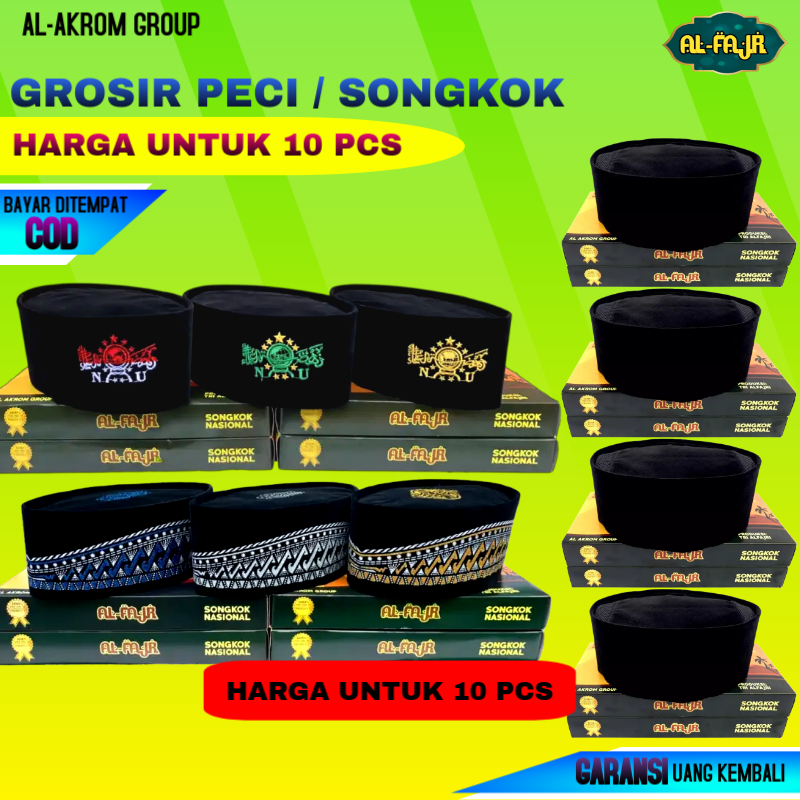 GROSIR 10 PCS Peci Songkok Hitam Polos, Polos AC, NU, dan Batik