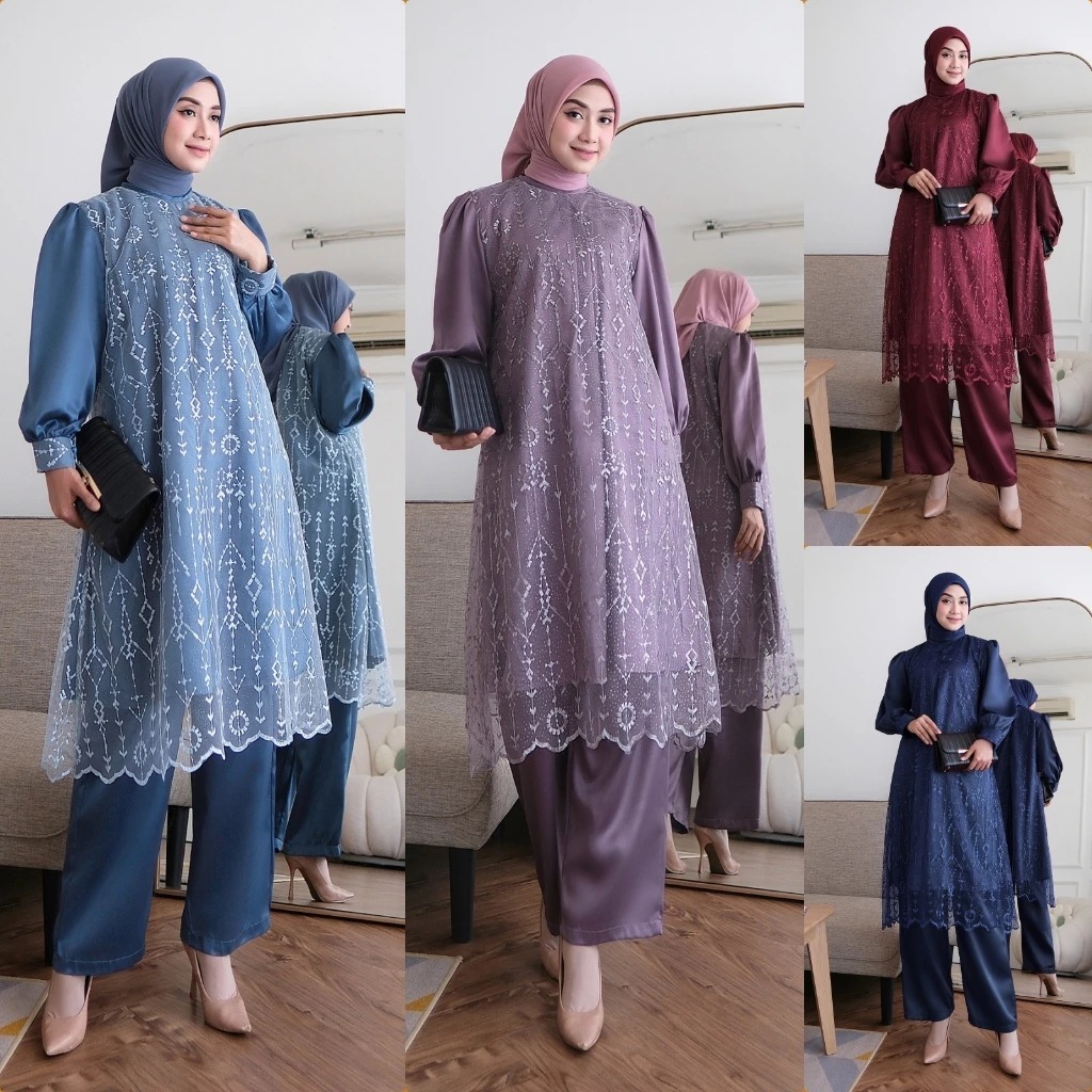 Jual FREE BROSS LAURA SET 2IN1 TUNIK SILK BRUKAT + CELANA SETELAN ...