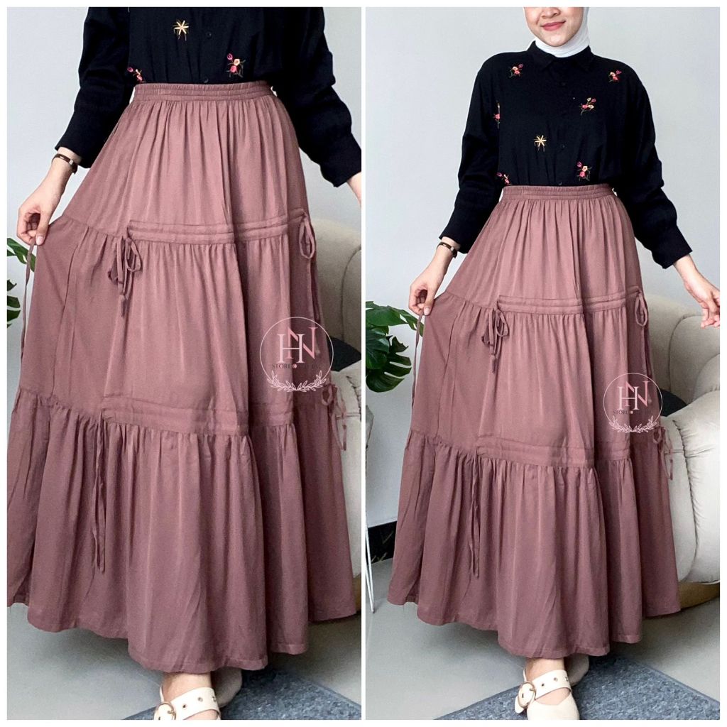 Jual Gladis Rok Serut Pita Skirt Panjang Mayung Rayon Twill | Shopee ...