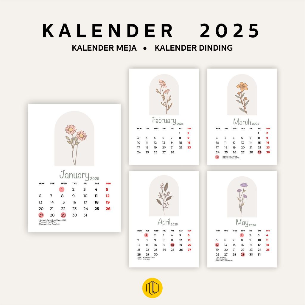 Jual Kalender Dinding Tahun 2025 Kalender A3 Flower Aesthetic Murah ...